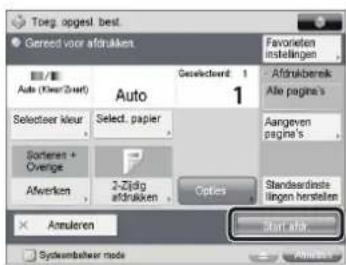 Toeg opgest best Gered voor afraken Auto (Kwir/Zert) Auto 1 Gesektend: 1 Afrakbeenk Alle pagins Selecter kleur Select. papier Aangven pagins Sorteren + Overige 2-Zijzig aftraken Options Standardsdienste lingen hersteln Afwerken Annuleren Start afar