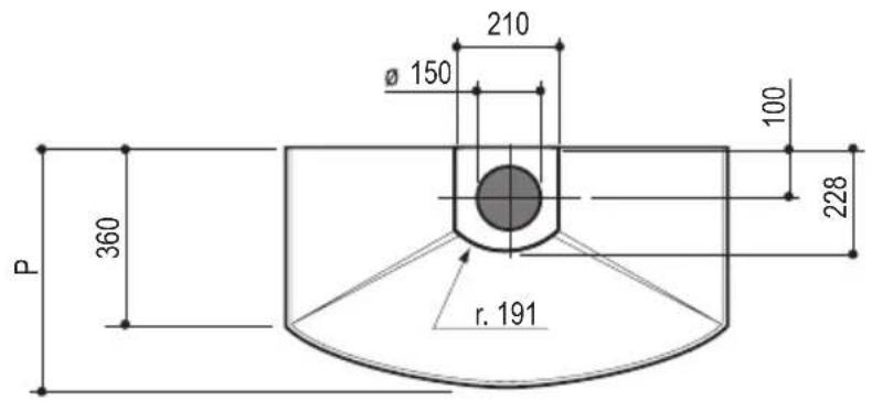 P 360 210 Ø 150 r. 191 100 228