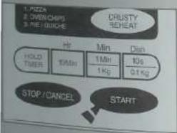 1. PIZZA 2. OVERCHIPS 3. ME - QUICHE CRUSTY REHEAT Hr Min Dish HOLD TIME 10 Min 1 Kg 10g 0.1 Kg STOP / CANCEL START