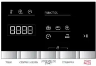 FUNCTIES 8888 TEMP CENTRIFUGEREN UITGESTELDE START STRIJKVRIJ START PAUZE