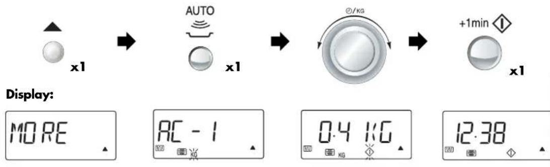 x1 AUTO x1 +1min x1 Display: MORE AC - 1 0.4 KG 12.38