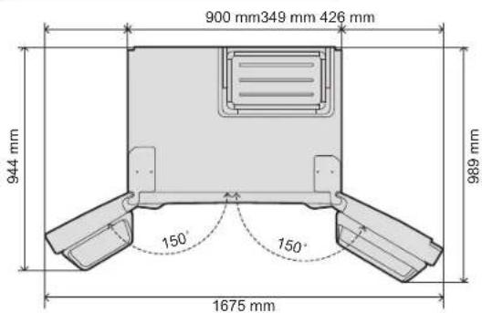 900 mm349 mm 426 mm 944 mm 150° 150° 1675 mm 989 mm
