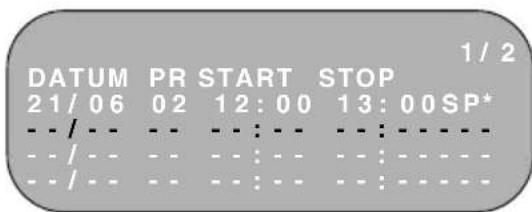 DATUM PR START STOP 21/06 02 12:00 13:00 SP* --/-- --/-- --/-- --/-- 1/2