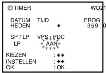 TIMER DATUM TIJD HEDEN SP / LP VPS / PDC LP AAN KIEZEN : ◆◆ INSTELLEN : ◆◆ OK : OK WO21 PROG 359 : 0