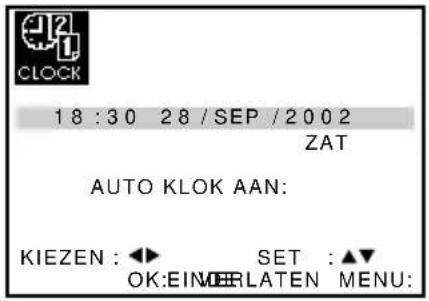 18:30 28/SEP/2002 ZAT AUTO KLOK AAN: KIEZEN : ◀► SET :▲▼ OK:EINDELRATEN MENU: