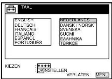 TAAL ENGLISH DEUTSCH FRANÇAIS ITALIANO ESPANOL PORTUGUÉS NEDERLANDS DANSK / NORSK SVENSKA SUOMI EALHNIKA TÜRKÇE KIEZEN : ***** : OKINSTELLEN VERLATEN MEND