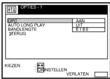 OPTIONS - 1 OPC AAN AUTO LONG PLAY UIT BANDLENGTE E180 STERUG KIEZEN : ORINSTELLEN VERLATEN