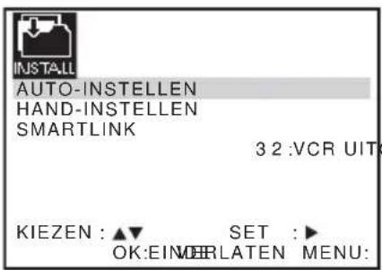 INSTALL AUTO-INSTELLEN HAND-INSTELLEN SMARTLINK 3 2 :VCR UIT KIEZEN : ▲▼ SET :► OK:EINDERLATEN MENU:
