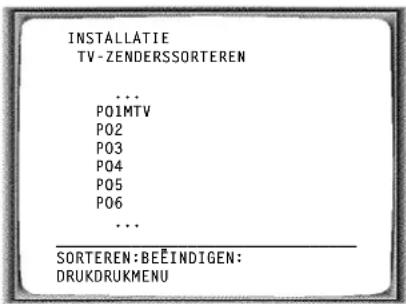 INSTALLATIE TV-ZENDERSSORTEREN ... PO1MTV PO2 PO3 PO4 PO5 PO6 ... SORTEREN: BEEINDIGEN: DRUKDRUKMENU