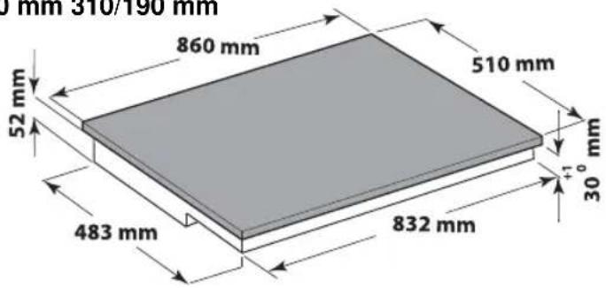 50 mm 310/190 mm 860 mm 52 mm 483 mm 832 mm 510 mm +1° mm 30°