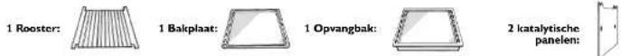 1 Rooster: 1 Bakplaat: 1 Opvangbak: 2 katalytische panelen: