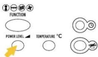 FUNCTION POWER LEVEL TEMPERATURE °C