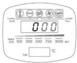 combi Grill 0.00 combi Fum POWER LEVEL 150 300 500 750 1000 WAT TMT °C