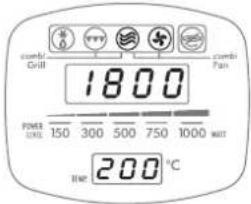 combi Grill 1800 combi Fan POWER LEVEL 150 300 500 750 1000 WAT 200 °C HIM