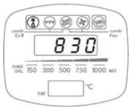 Grill 830 POWER LEVEL 150 300 500 750 1000 MLI TEMP °C
