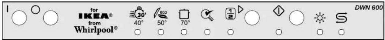 I ○ ○ for IKEA® from Whirlpool® 30° 40° 50° 70° 1/2 ○ ○ ○ ○ ○ ○ ○ ○ DWN 600