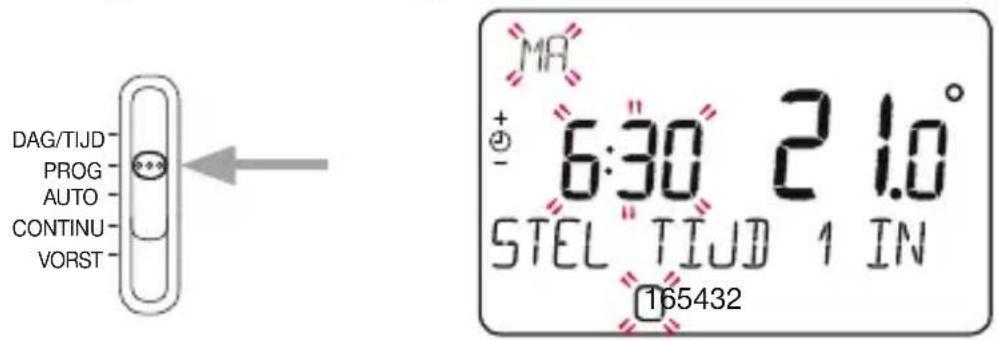 DAG/Tijd PROG AUTO CONTINU VORST MA + - 6:30 2 1.0° STEL TIJD 1 IN 165432