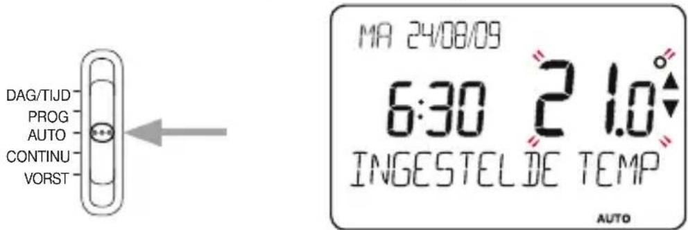 DAG/Tijd PROG AUTO CONTINU VORST MA 24/08/09 6:30 21.0° INGESTEL DE TEMP AUTO