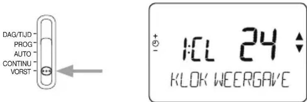 DAG/TIJD PROG AUTO CONTINU VORST + - 1:CL 24 KLOK WEERGAVE