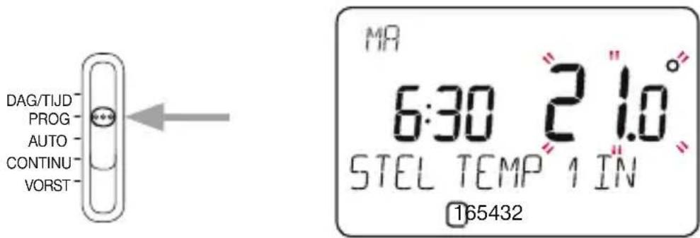 DAG/TIJD PROG AUTO CONTINU VORST MR 6:30 21.0° STEL TEMP 1 IN 165432