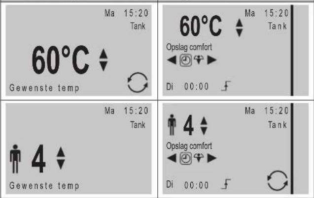 Ma 15:20 Tank 60°C Gewenste temp 60°C Ma 15:20 Tank Opslag comfort Di 00:00 4 Gewenste temp Ma 15:20 Tank 4 Opslag comfort Di 00:00 Ma 15:20 Tank