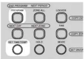 END PROGRAM END PROGRAM NEXT PERIOD PROGRAM ZONE ALL LOUER COPY OR NEXT DAY NEXT ZONE FAN COPY ZONE SET TIME/TEMP HOLD MOVE SET DANCE