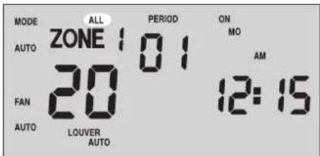 MODE ALL PERIOD ON AUTO ZONE 101 MO AM FAN 20 12:15 AUTO LOUVER AUTO
