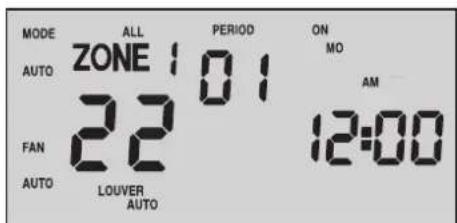 MODE ALL PERIOD ON AUTO ZONE 101 MO FAN 22 12:00 AUTO LOUVER AUTO