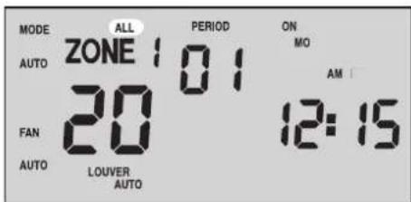 MODE ALL PERIOD ON AUTO ZONE 101 MO FAN 20 12:15 AUTO LOUVER AUTO