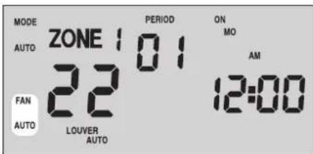 MODE AUTO ZONE 1 01 FAN AUTO LOUVER AUTO PERIOD ON MO AM 12:00