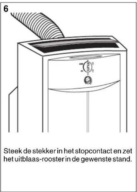 6 Steek de stekker in het stopcontact en zet het uitblaas-rooster in de gewenste stand.