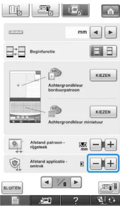 BROTHER Innov-is 1e - Met en geeft u de afstand tussen patroon en de applicatieomtrek op. - 1