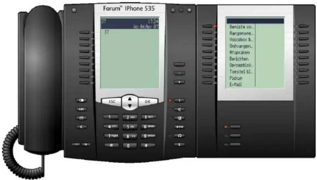 Forum™ iPhone 535 37 17:24 No 04 Apr 87 37 ESC OK 1 2 ESC 3 OFF 4 OFF 5 OFF 6 MAX 7 MAX 8 MAX 9 MAX + - + - ABC C Beniste op.. Rangenone.. Voicebox b.. Ontvangen.. Af spraken Berichten Oprosplak.. Toestel bl.. Pickup E-mail