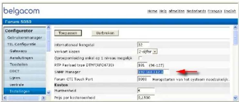 belgacom Home Help afmelden Nederlands Français English Forum 5050 Configurator Gebruikersmanager TEL Configuratie Gateways Aansluitingen Toestellen DECT Lijnen centrale Instellingen Toepassen Verbreken internationaal kengetal 32 Verkort kiozen 2-dijfer Oproepomleiding ankel op 1 niveau mogelijk RTP…