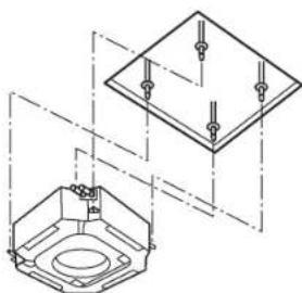 Binneneenheid Plafondplaat Installatiemeter (1) 10 tot 35 mm (2) 12 tot 17 mm
