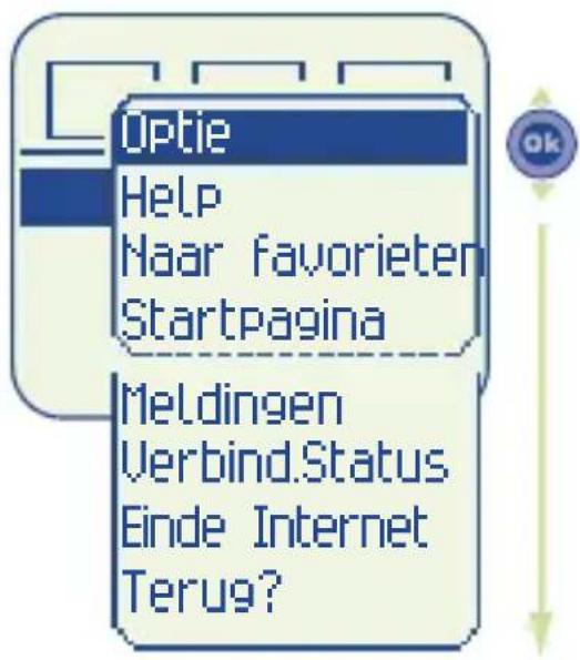 Optie Help Naar favorieten Startpagina Meldingen Verbind.Status Einde Internet Terug?
