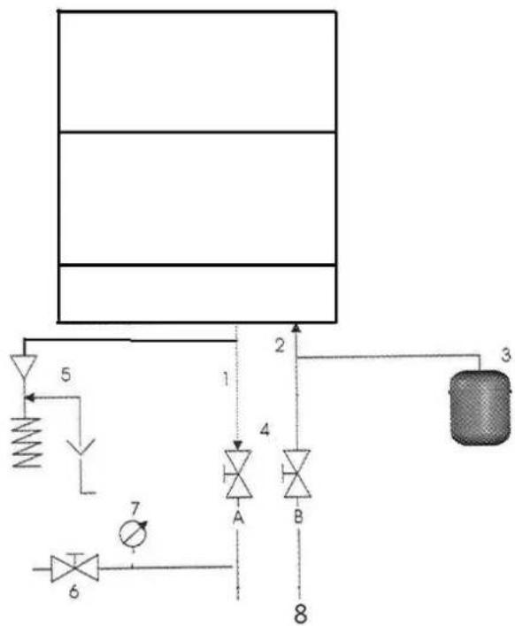 graph TD A["Top Tank"] --> B["Valve 5"] B --> C["Valve 7"] C --> D["Valve 6"] D --> E["Control Valve 1"] E --> F["Valve 4"] F --> G["Valve 8"] G --> H["Valve 3"] H --> I["Top Column"]