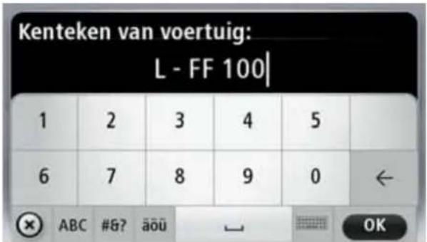 Kenteken van voertuig: L - FF 100 1 2 3 4 5 6 7 8 9 0 ← ABC #&? aōū OK