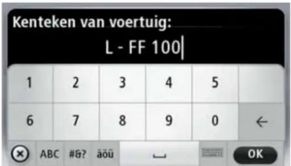 Kenteken van voertuig: L - FF 100 1 2 3 4 5 6 7 8 9 0 ← ABC #&? äöü OK
