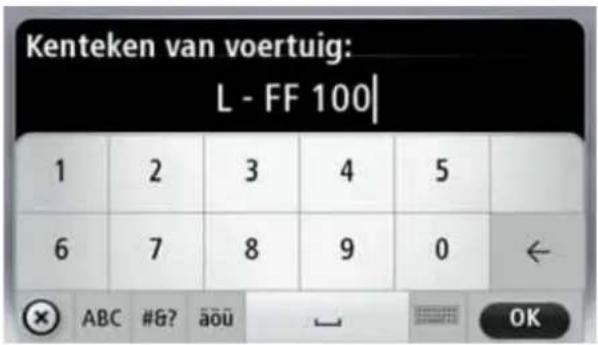 Kenteken van voertuig: L - FF 100 1 2 3 4 5 6 7 8 9 0 ← ABC #&? aōū OK