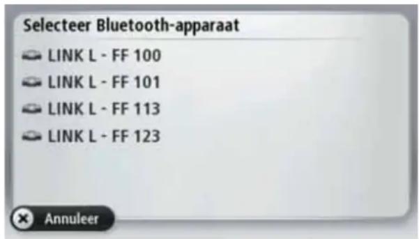 Selecteer Bluetooth-apparaat LINK L - FF 100 LINK L - FF 101 LINK L - FF 113 LINK L - FF 123 Annuleer