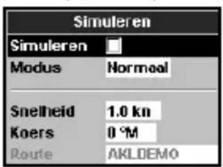 Simuleren Simuleren Modus Hormaal Snelheid 1.0 kn Koers 0 °M Route AKLDEMO