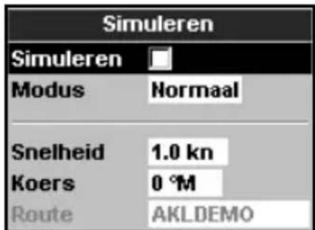 Simuleren Simuleren Modus Normaal Snelheid 1.0 kn Koers 0 °M Route AKLDEMO