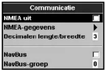 Communicatie NMEA uit HMEA-gegevens Decimalen lengte/breedte 3 NavBus NavBus-groep 0