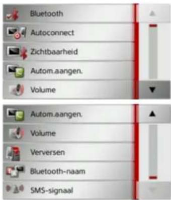 Bluetooth Autoconnect Zichtbaarheid Autom.aangen. Volume Autom.aangen. Volume Verversen Bluetooth-naam SMS-signaal