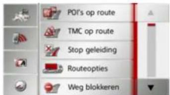 POT's op route TMC op route Stop geleiding Routeopties Weg blokkeren