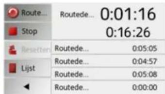 Route... Routede... 0:01:16 Stop 0:16:26 Resetten Routede... 0:05:05 Lijst Routede... 0:04:57 Routede... 0:05:08 Routede... 0:00:00