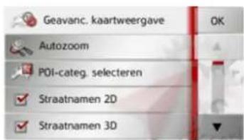 Geavanc. kaartweergave Autozoom POI-categ. selecteren Straatnamen 2D Straatnamen 3D