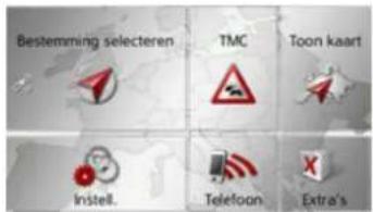 Bestemming selecteren TMC Toon kaart Instell. Telefoon. Extra's
