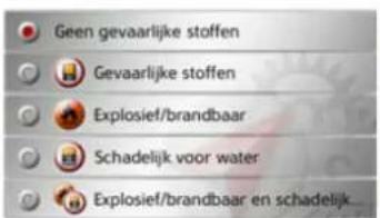 Geen gevaarlijke stoffen Gevaarlijke stoffen Explosief/brandbaar Schadelijk voor water Explosief/brandbaar en schadelijk